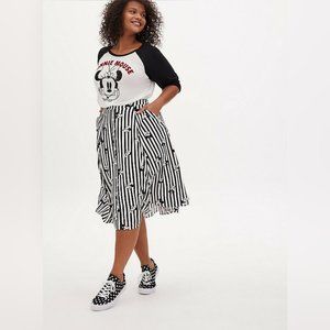 DISNEY BLACK & WHITE STRIPE CHALLIS MIDI SKIRT